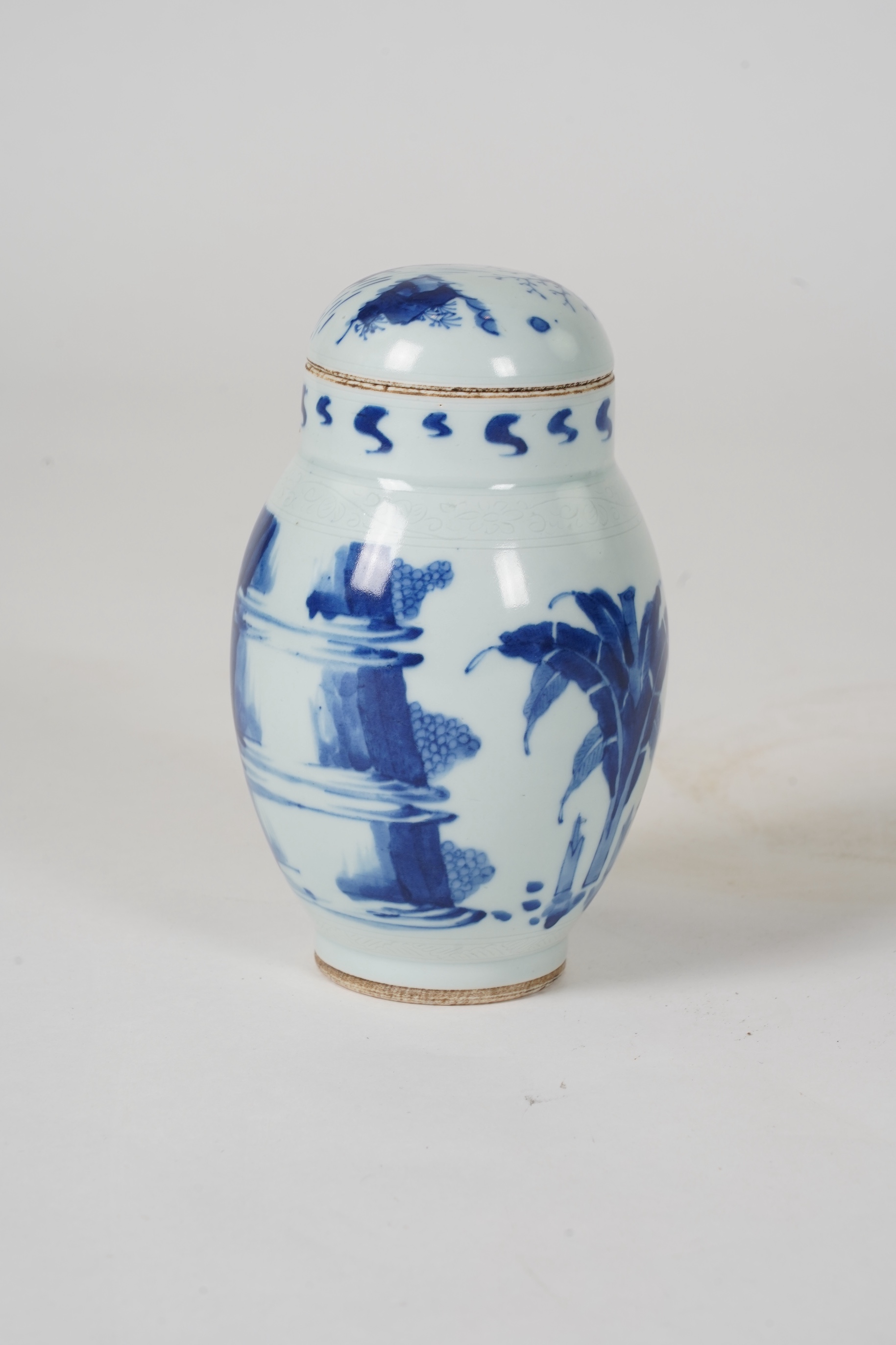 A Chinese blue and white ‘figures in garden’ jar and cover, Chongzhen or later